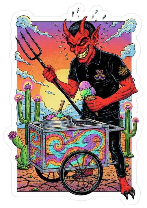 Lil' Lucky, Scooping ice cream with a pitchfork. Melting.