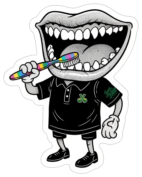 The Grin, Brushing its own teeth with a huge toothbrush.