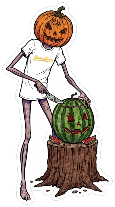 Jack, Carving a face into a watermelon. Feels right about it.